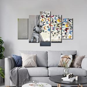 Printed Banksy Butterfly Canvas Artwork, Modern Wall Decor, Large Graphic Design,5P Mix:Gallery <b>Wrap</b> - Product Image 1
