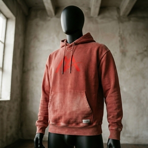Sudadera con Capucha Mayra para Hombre, Color Coral Lavado, con Logotipo Rojo, Felpa, Estilo Urbano, Informal, Personalizable, Venta al Por Mayor, OEM - Product Image 5