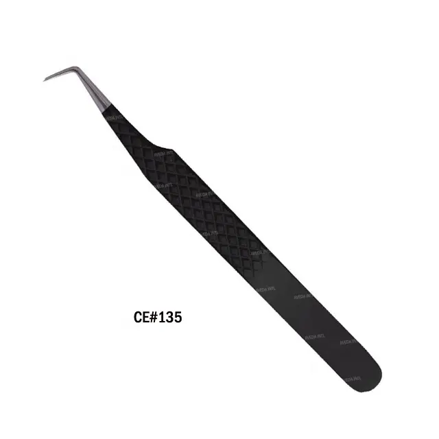 New Black Color Diamond Grip Eyelash Tweezers Lower Price Stainless Steel Pointed Lash Volume Tweezes OEM Service Custom Logo