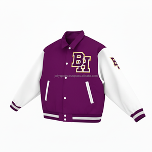Premium 420 GSM Laine Mélange Varsity Veste Violet Corps Blanc Manches Chenille Broderie Logo Personnalisé Femmes Varsity Vestes - Product Image 4