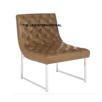 Fauteuil d'appoint en tissu velours bleu marine avec cadre en métal doré, usage hôtel, événement, salon, pouf moderne 33X28X35 pouces