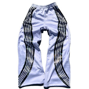 Customized Acid Wash Flared Sweat Pants Loose Mid Baggy Track <b>Joggers</b> Streetwear <b>Wide</b> <b>Leg</b> Cotton Sweatpants Casual Side Strips - Product Image 4