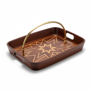 Plateaux de service en bois d'acacia écologiques, modernes, luxueux, à motifs solides, gravés à la main, de forme irrégulière, décoration de fête - Product Image 5