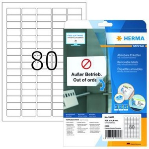 HERMA 35.6 X 16.9 mm Self-Adhesive Removable Labels White <b>Paper</b> 2,000 Labels/Pack for <b>File</b> Folders - Product Image 1