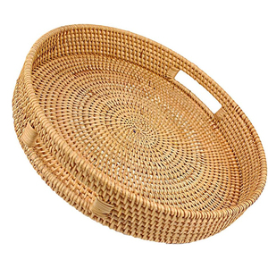 Plateau de service fabriqué à la main à partir de 100% grande Fiber de rotin avec poignée tricot stable haut de forme ronde fait à la main sélectionné au Vietnam - Product Image 1