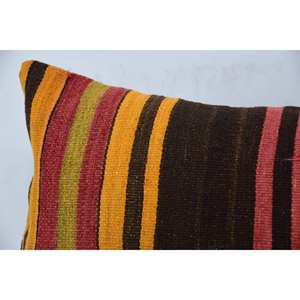 Multicolor Vintage Floral Kilim Striped Wool <b>Pillow</b> Luxury 12x48 Inch Woven Silk with Subtle Striped Pattern for Bedding - Product Image 2