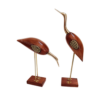 Sculpture Moderne en Bois Faite à la Main Cygne et Grue pour Oiseaux, Figurine Exquise Couple de Saras pour Décoration et Cadeau