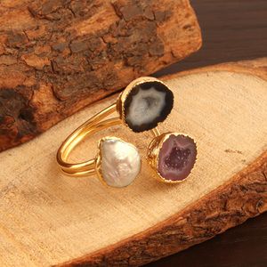 แหวนอัญมณีธรรมชาติแบบสองชั้นของขวัญแหวนอัญมณีดรูซี่ชุบทองสีเหลือง - Product Image 4