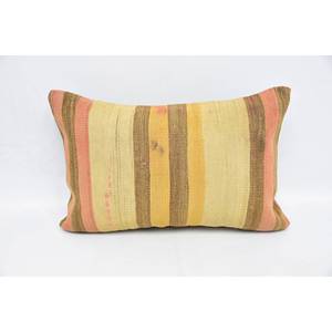 Subtle Striped Beige Kilim Patchwork Wool Pillow 16x24 Inch <b>Silk</b> Woven Vintage Floral Print Portable Decorative <b>Cushion</b> Bedding - Product Image 1