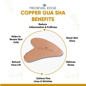 Outil de massage facial Gua Sha en cuivre de luxe Medieval Edge pour réduire les poches et les cernes, améliorer la circulation sanguine et favoriser le bien-être. - Product Image 4
