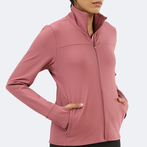 Women's Full Sleeve Zipper Jacket With Convertible Collar And Side Pockets Solid Color Windproof Fitness <b>Top</b> For All Seasons - Product Image 4