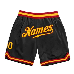 Short en maille noir or rouge authentique pour hommes, short de basket-ball de fabrication professionnelle pour hommes