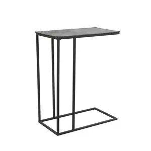 铝和铁边桌，带生镍和亚光黑精加工C形端边桌，适用于室内