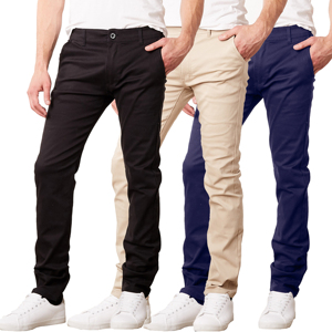 <b>Mens</b> Slim Fit Casual Straight Mid Rise Canvas Cotton <b>Stretch</b> Chino Pants - Product Image 1