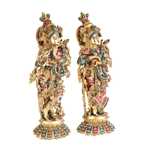 Shubham Radha Krishna latón Murti de Murli Kishan tocando la flauta Radha Idol de pie en Lotus para el hogar Mandir decoración matrimonio - Product Image 2