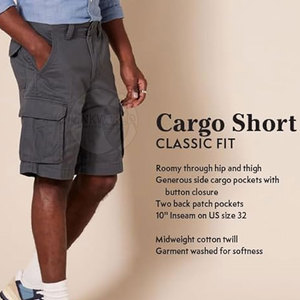 Shorts cargo pour homme de haute qualité, design personnalisé, taille mi-haute, anti-froissement, séchage rapide, respirant, coton, taille élastique, décontracté, uni - Product Image 2