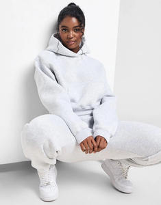 Ropa deportiva gris de alta calidad para mujer, Jersey holgado, Sudadera con capucha recortada, Material transpirable antiarrugas, parte delantera para ropa de calle de gimnasio - Product Image 5