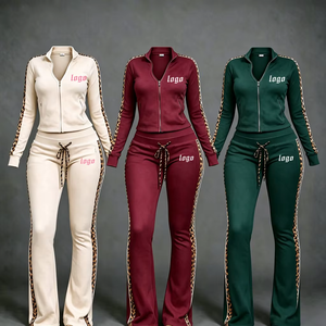 Set Loungewear in Velluto a 2 Pezzi per Donna Inverno 2026 con Logo Personalizzato, Stampa Leopardata e a Righe, Giacca con Zip e Pantaloni a Zampa, Abbigliamento Casual Streetwear - Product Image 3