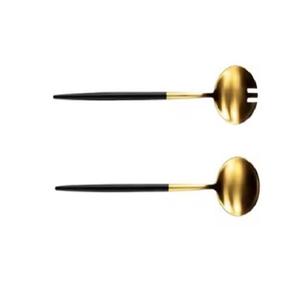Servidores de ensalada de acero inoxidable Chapado en titanio mate de 11,41 pulgadas, juego de cuchara y tenedor, cubiertos de plástico dorado negro para fiestas - Product Image 1