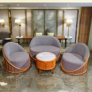 Juego de sofá Seccional de madera de 3 cojines con asientos rellenos de esponja de látex Mesa de piedra para sala de estar Villa Apartamento Hoteles - Product Image 1