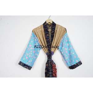 Bata Bohemia de Seda 100% Hecha a Mano para Mujer, con Parches, Cuello en V, Cordón Ajustable, Manga Larga, Transpirable, Suave, para Invierno - Product Image 2