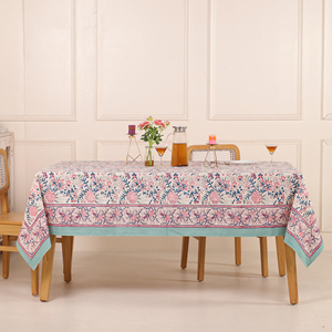 COTSILER Premium Hand-block Printed Cotton Floral <b>Tablecloth</b> Pre-Washed Rectangular Cover Event Dining Thanksgiving <b>Pink</b> - Product Image 5