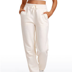 Haute qualité femmes 100% coton polaire mi plat pantalons de survêtement Streetwear cordon pantalon personnalisé Logo impression respirant OEM - Product Image 1