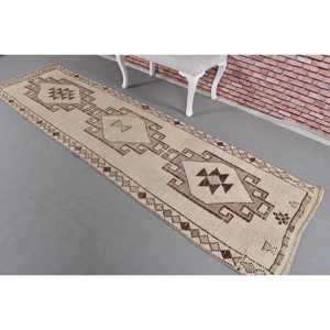 พรมวินเทจสไตล์ตุรกี, พรมรันเนอร์ขนาด 2.3x10.3 ฟุต, พรมลายเฮอร์กีสีน้ำตาลแบบนามธรรม - Product Image 2