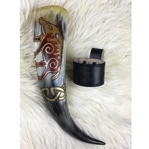 Portable Handmade Eco-Friendly <b>Viking</b> Drinking <b>Horn</b> with Animal & Religious Designs 100% Natural Polished Medieval Style - Product Image 3