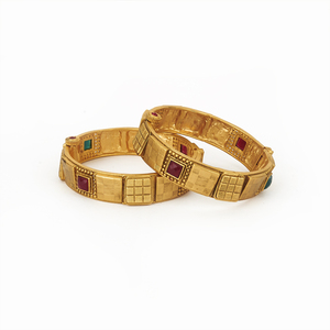 Matte Gold Plated Openable 2 Pc Antique <b>Bangles</b> 211442 Fashion Jewellery Exporter in India - Product Image 1