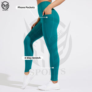Leggings de sport taille haute unis pour femme, effet froncé aux fesses, coupe en V, pour yoga et fitness, séchage rapide, grandes tailles, vente en gros - Product Image 2