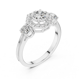 Anillo Solitario de Diamante Cultivado en Laboratorio, Redondo y Octogonal, de Oro Blanco de 14K para Mujer |   Diamante Cultivado Nuevo - Product Image 4