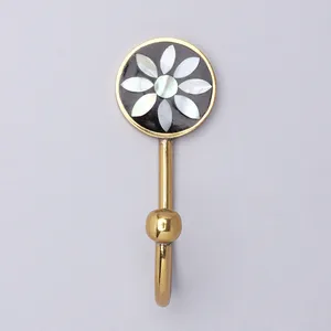 <b>Black</b> and White Mother of Pearl Inlay Brass Wall <b>Hook</b> Coat <b>Hook</b> Hanger by MUGHALCRAFTS - Product Image 1