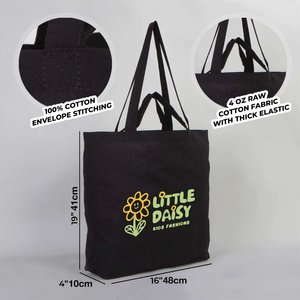 Personalized Black Cotton Shopping Tote <b>Bag</b> Long <b>Medium</b> 19 16 4 Inches 48 41 10 Screen Letter Heat Transfer Advertising - Product Image 2