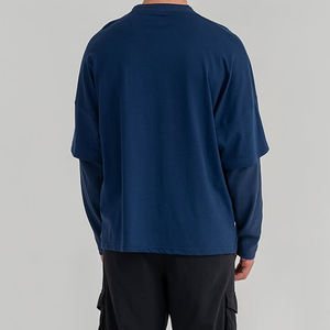 Camiseta de algodón de gran tamaño de alta calidad para hombre, manga doble personalizada, diseño largo, 100% algodón, doble capa, serigrafía frontal - Product Image 4