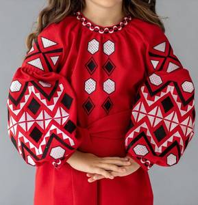 Embroidered <b>Long</b> Balloon <b>Sleeve</b> Knee Length Cotton Party Wear Ukrainian Child <b>Dress</b> - Product Image 4