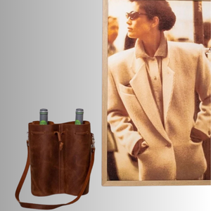 Élégant sac à double bouteille de vin en cuir véritable Premium Carrier pour les cadeaux de voyage ou les pique-niques avec poignée sécurisée et look élégant - Product Image 6