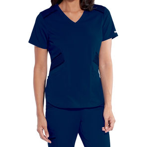 Col en V femmes haut Salon de beauté Spa uniforme à manches courtes Blouse belle conception vêtements de travail couleurs unies à la vente en gros - Product Image 4