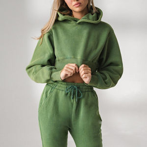 Streetwear Femme Manches Longues Crop Top Sportif Blank Hoodies Crewneck Sweatshirts Oversized Customized Crop Pullover Hoodie - Product Image 2