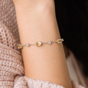 Pulsera de tenis ovalada de citrino dorado con gemas amarillas y cadena de eslabones para mujer, plata de ley 925, piedra de nacimiento de noviembre, Sunshine - Product Image 3