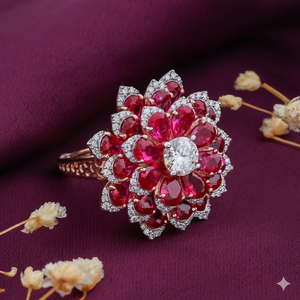 Bague en argent 925 plaquée or rose avec diamant moissanite et pierre rose - Product Image 1