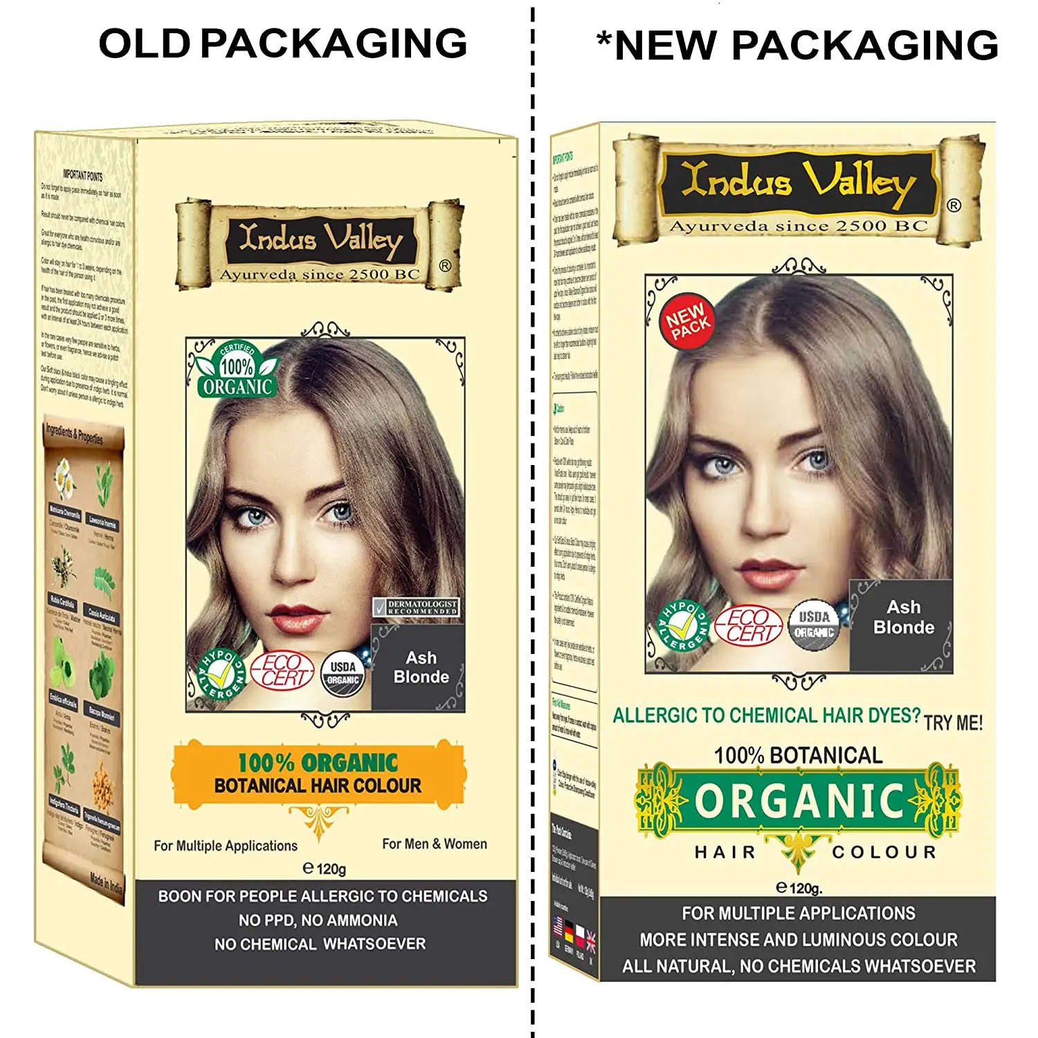 Indus Valley 100% Botanical Organic Hair Color Ash Blonde Combo Set of 2 for Sensitive Skin Hot Sale Open for Private Label OEM
