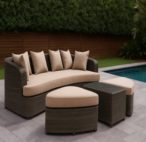 Juego de sofás de mimbre para exteriores con cojines, muebles de patio de 4 plazas para jardín y piscina - Product Image 1