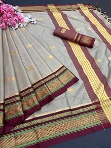 Sari de seda de algodón, elegante colección de Sari indio con borde Zari tejido a mano, perfecto para saris nupciales para bodas, fiestas y festivales - Product Image 3