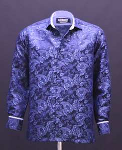 Chemise habillée de luxe pour homme, bleu roi à carreaux, coupe ajustée, manches longues, boutonnée, en tissu satiné de qualité supérieure 100% coton, collection Printemps - Product Image 3