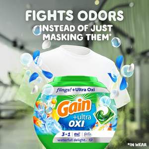 Lessives concentrées Gain Flings Ultra Oxi, 112 unités, parfum Waterfall Delight, avec technologie anti-odeurs - Product Image 5