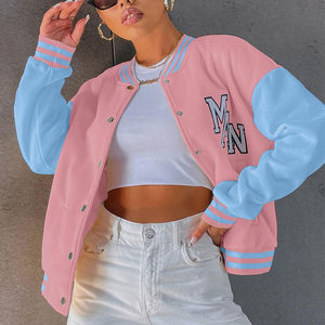OEM Personnalisé Top Qualité Femmes Lettre Broderie Épaule Goutte Collège Bomber Veste Manteaux Rose Varsity Vestes - Product Image 3