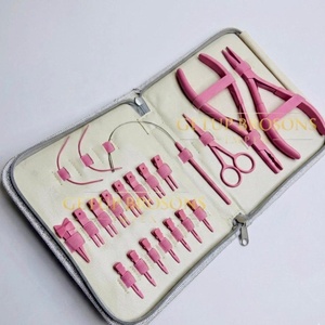 <b>Pink</b> Gold Stainless Steel Hair Extension <b>Tools</b> Kit Pliers Micro Rings Loop Needles Clips Strong Hold Commercial Use - Product Image 4