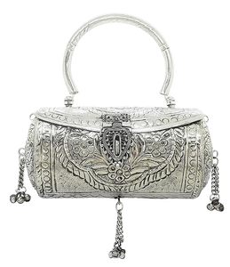 HF Crafts Economical <b>White</b> Silver Brass Metal Clutch for Women Large Capacity Handmade Cover Closure Chain for Evening Party - Product Image 2