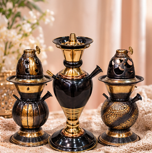 Brass Oxibrass Vase Table Top Decorative Metal <b>Hookah</b> Set Antique Gold Black Ornate Handmade Middle Eastern Home Decor - Product Image 1